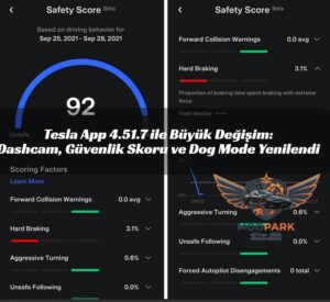 Tesla App 4.51.7 ile Büyük Değişim: Dashcam, Güvenlik Skoru ve Dog Mode Yenilendi
