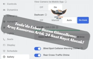 Tesla araç kamerası Tesla dashcam kayıt süresi