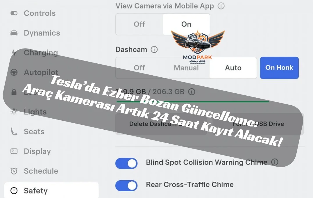 Tesla araç kamerası Tesla dashcam kayıt süresi