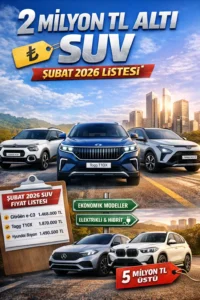 2 milyon TL altı SUV modelleri belli oldu! En ucuz SUV 2026 listesi, Şubat ayı güncel fiyatları